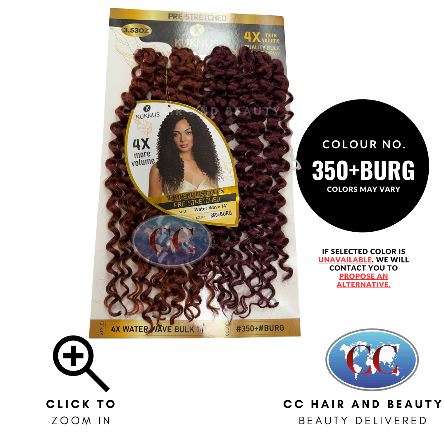 Kuknus Luxurious Pre-Stretched 100% Peruvian Remy Quality - Water Wave Bulk Hair 14" - 350+BURG