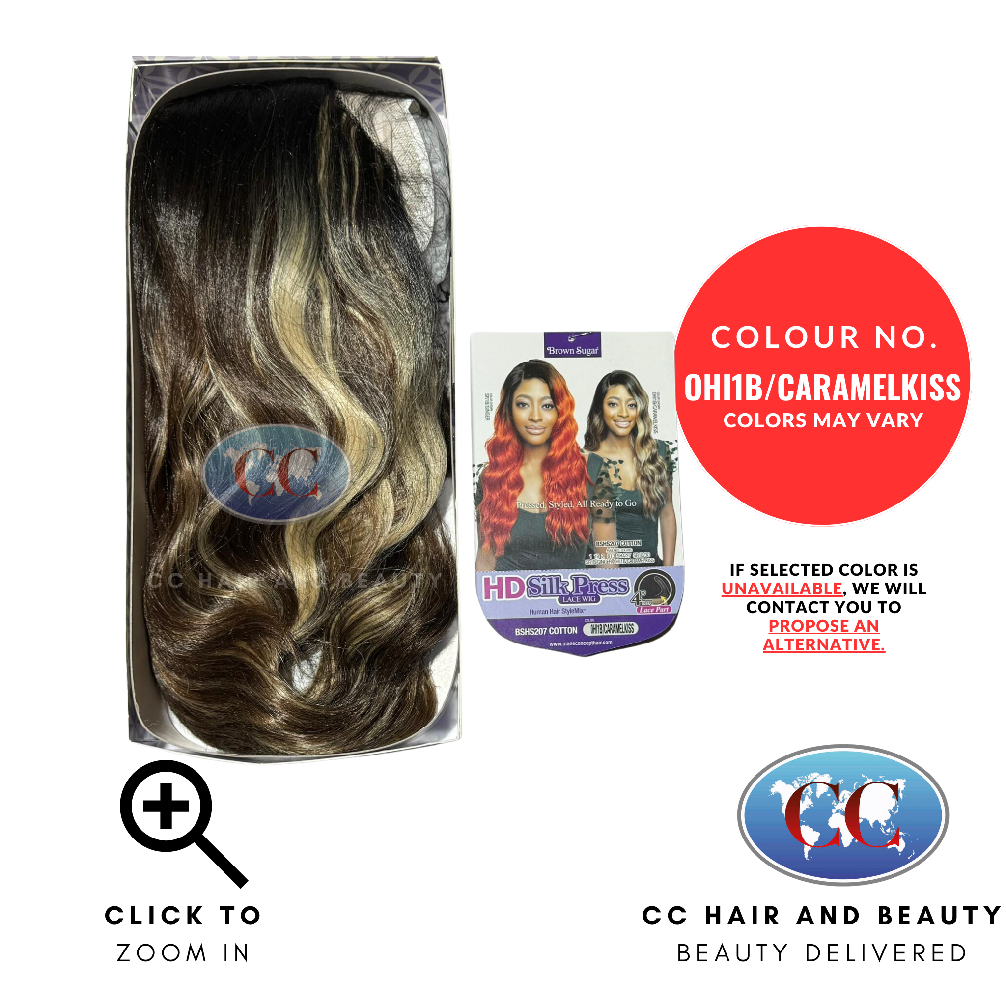 Mane Concept Brown Sugar HD Lace Human Hair Blend Wig - BSHS207 Cotton-Colour OHI1B/CARAMELKISS