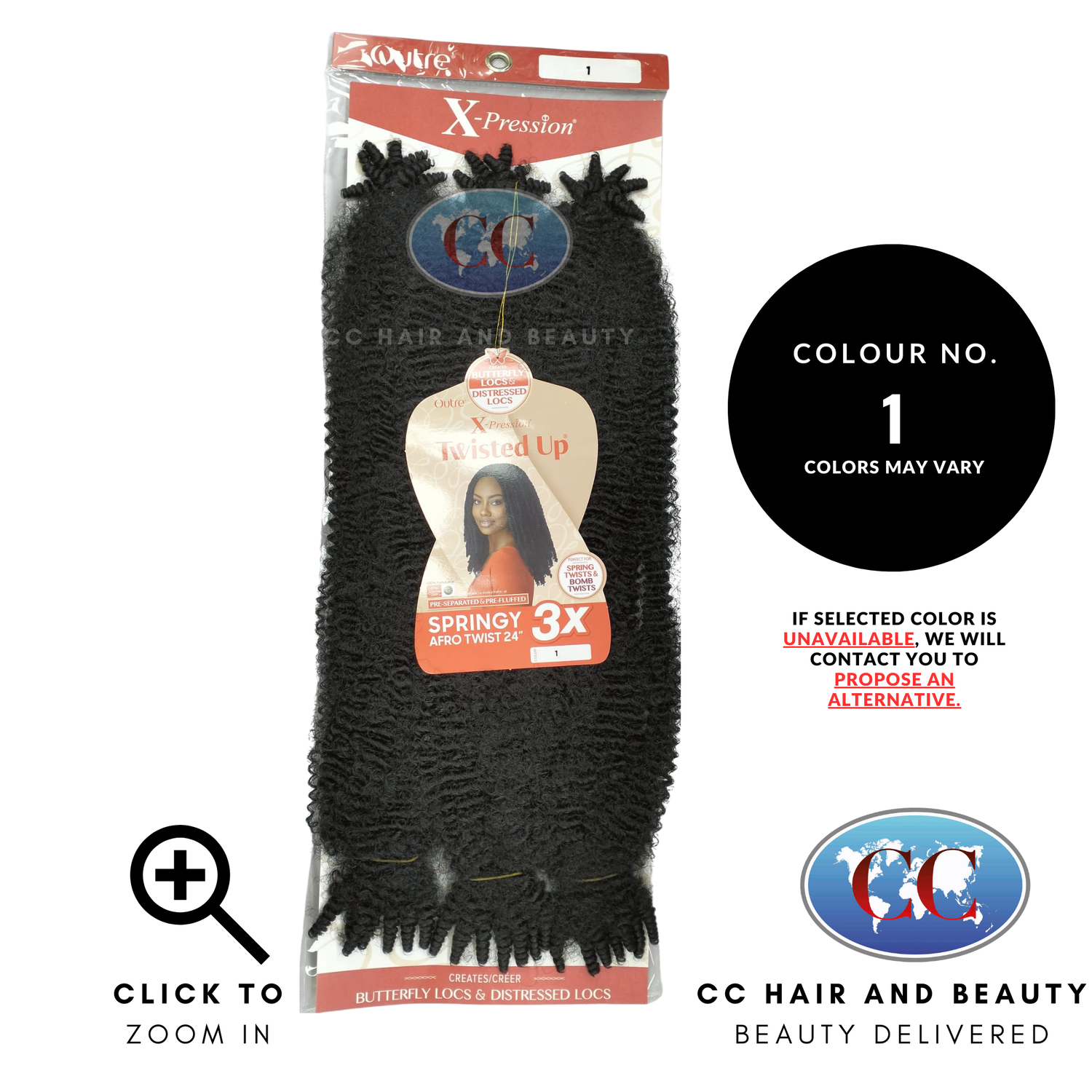 Outre Crochet Braids X-Pression Twisted Up 3X Springy Afro Twist 16", 24" & 30"-colour 1