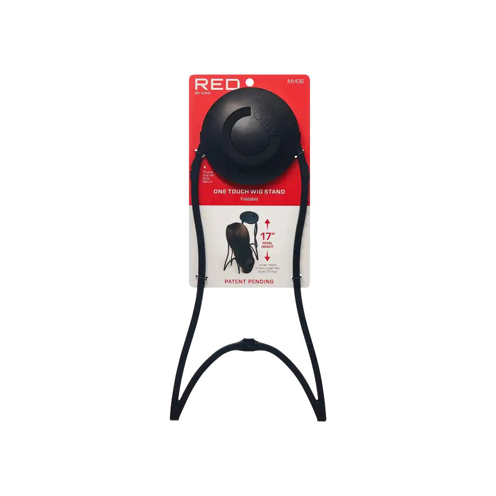 Red by Kiss One Touch Wig Stand, Collapsible & Sturdy, 17” Wig Stand with Nonslip Grip & Rubber Feet for Easy Air Drying, Washing, Styling & Storage