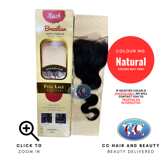 Rush Brazilian 100% Virgin Remy Human Hair Full Lace Closure 4"X 4" Free Part Closure Body Wave 12"-colour Natural