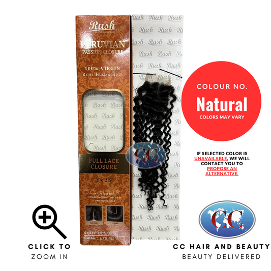 Rush Peruvian Passion Closure 100% Virgin Remy Human Hair Full Lace Closure 2" X 2.5" Kinky Natural 12"-Natural