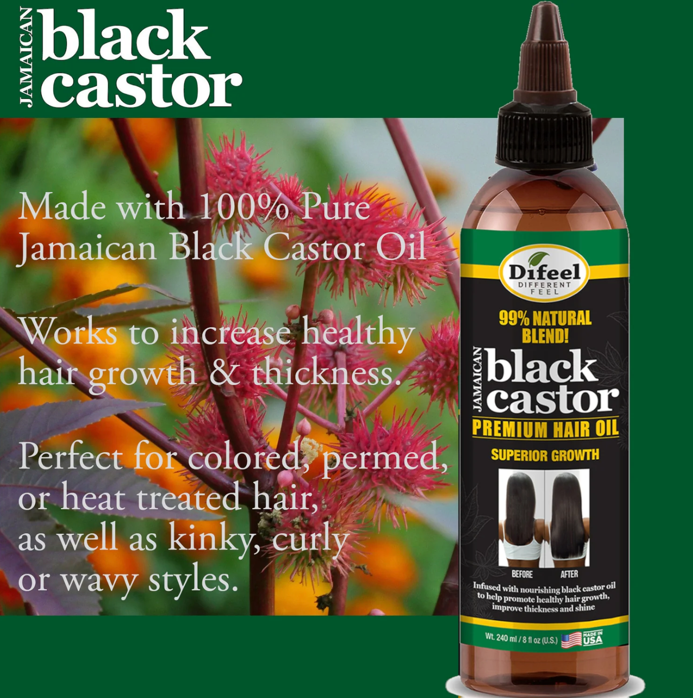 Difeel 99% Natural Blend Jamaican Black Castor Hair Oil-237ML