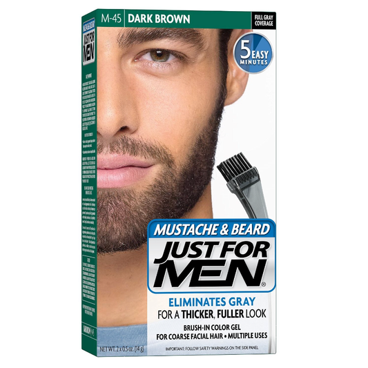Just For Men Moustache and Beard Brush-In Colour Gel, Dark Brown Black M-45 pack