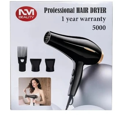 Hair Dryer 5000W, AC Motor Light Weight, with 2 Nozzles & 1 Afro Comb Accessories, Overheating