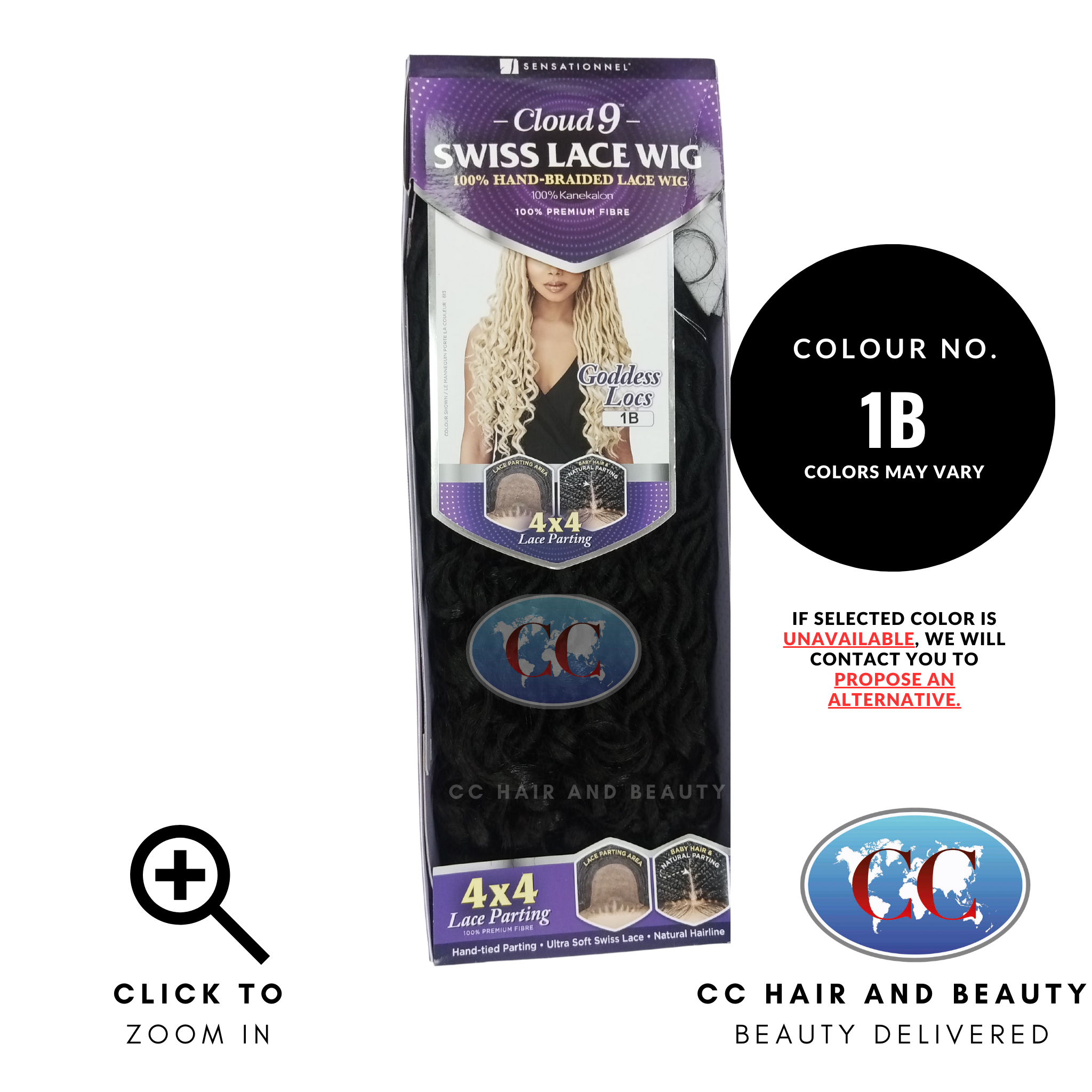 Sensationnel Cloud9 Ruwa 4x4 Swiss Braided Lace Front Wig - Goddess Locs-Colour 1B