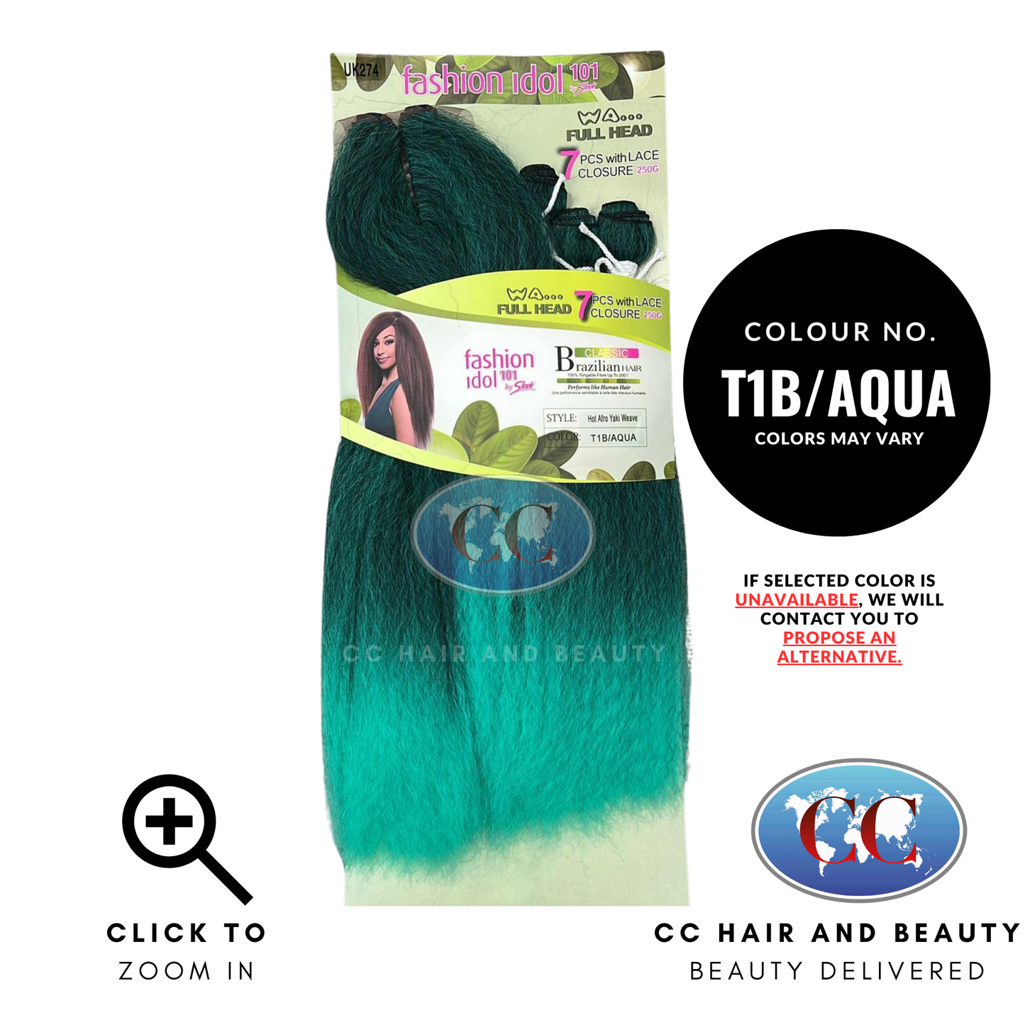Sleek Fashion Idol Synthetic Weave Hot Afro Yaki Weave 7pcs With Lace Closure 250g-Colour T1B/AQUA