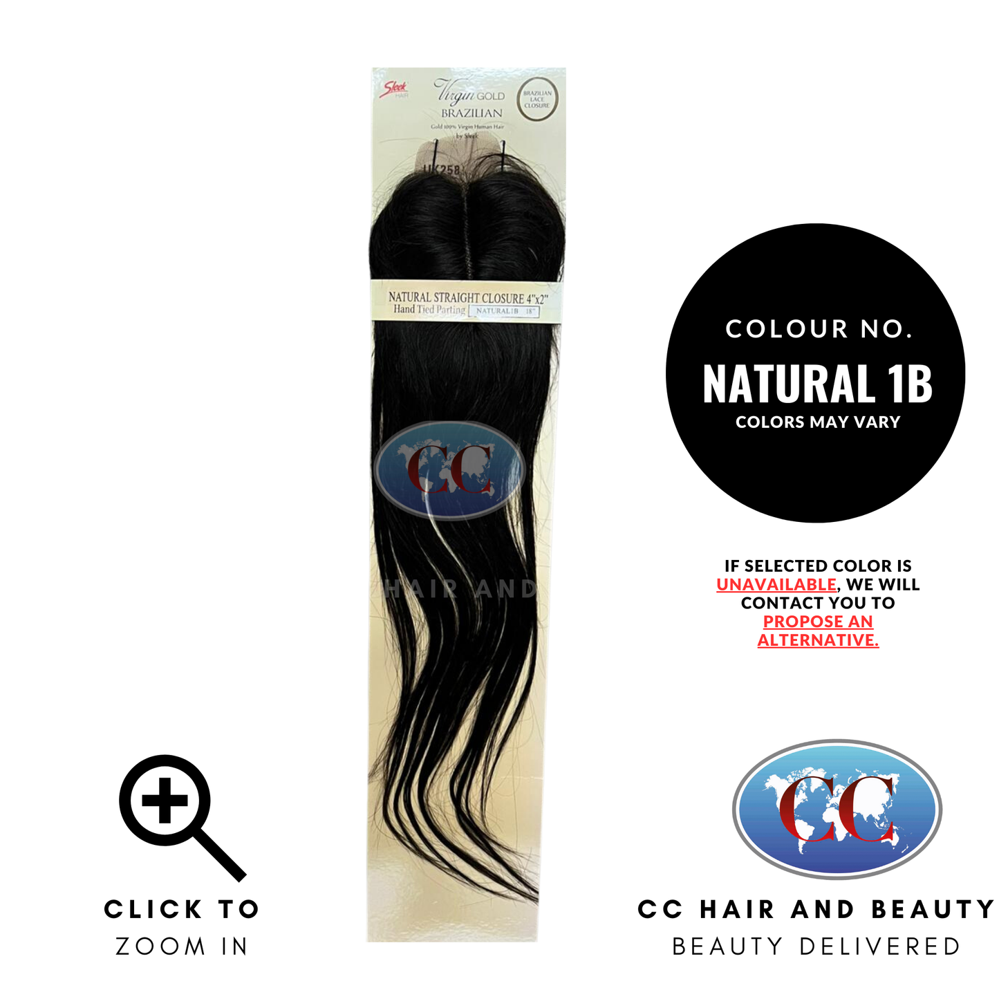 Sleek Hair Gold 100% Virgin Human Hair 4"X 2" Natural Straight Closure 18"-NATURAL 1B