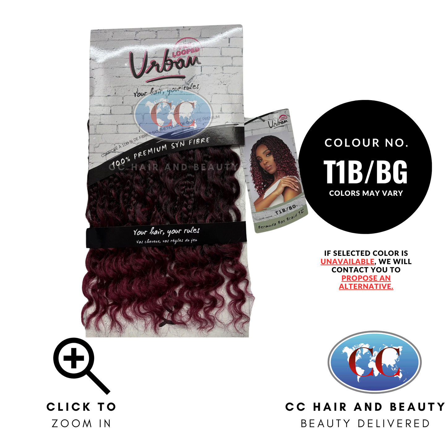 Urban Pre-looped Bermuda Box Braid 12”-Colour T1B/BG