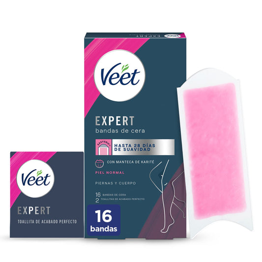 Veet Expert Cold Wax Strips for Hair Removal of Legs and Body with Shea Butter 16 Strips - 8428076006320
