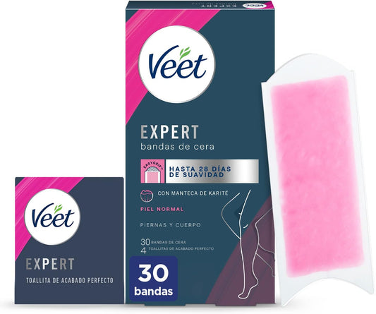 Veet Expert Cold Wax Strips for Hair Removal of Legs and Body with Shea Butter 30 Strips - 8428076006306