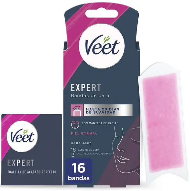 Veet Expert Wax Strips for Facial Hair Removal with Shea Butter 16 Strips - 8428076006337