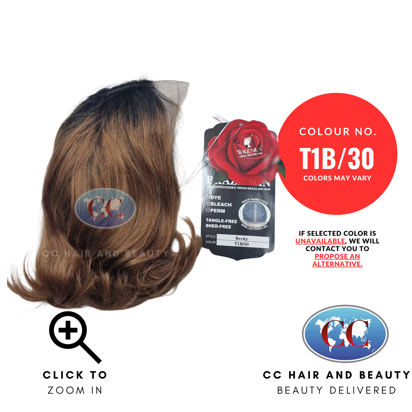 Wignus 100% Unprocessed Brazilian Swiss Lace Parting Wig - Becky-Colour T1B30