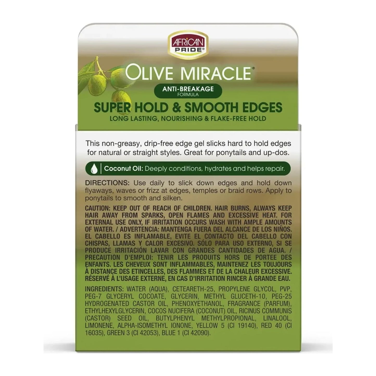 African Pride Olive Miracle Silky Smooth Edges gel in 2.25oz jar