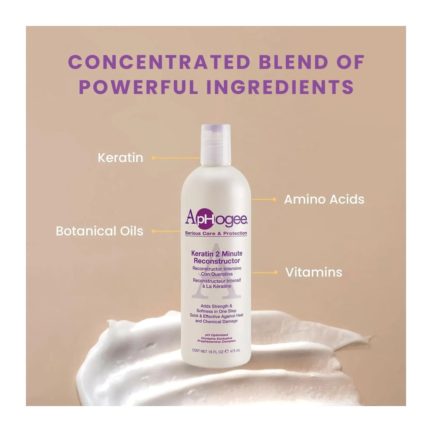 ApHogee Intensive Two Minute Keratin Reconstructor 16oz bottle, protein hair treatment