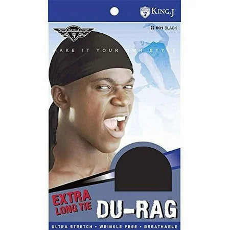 King J - Extra Long Tie Durag - 001 Black