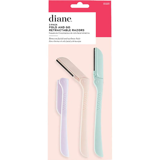 Diane 3Pack Fold & Go Retractable Razors Removes Facial & Eyebrow Hair