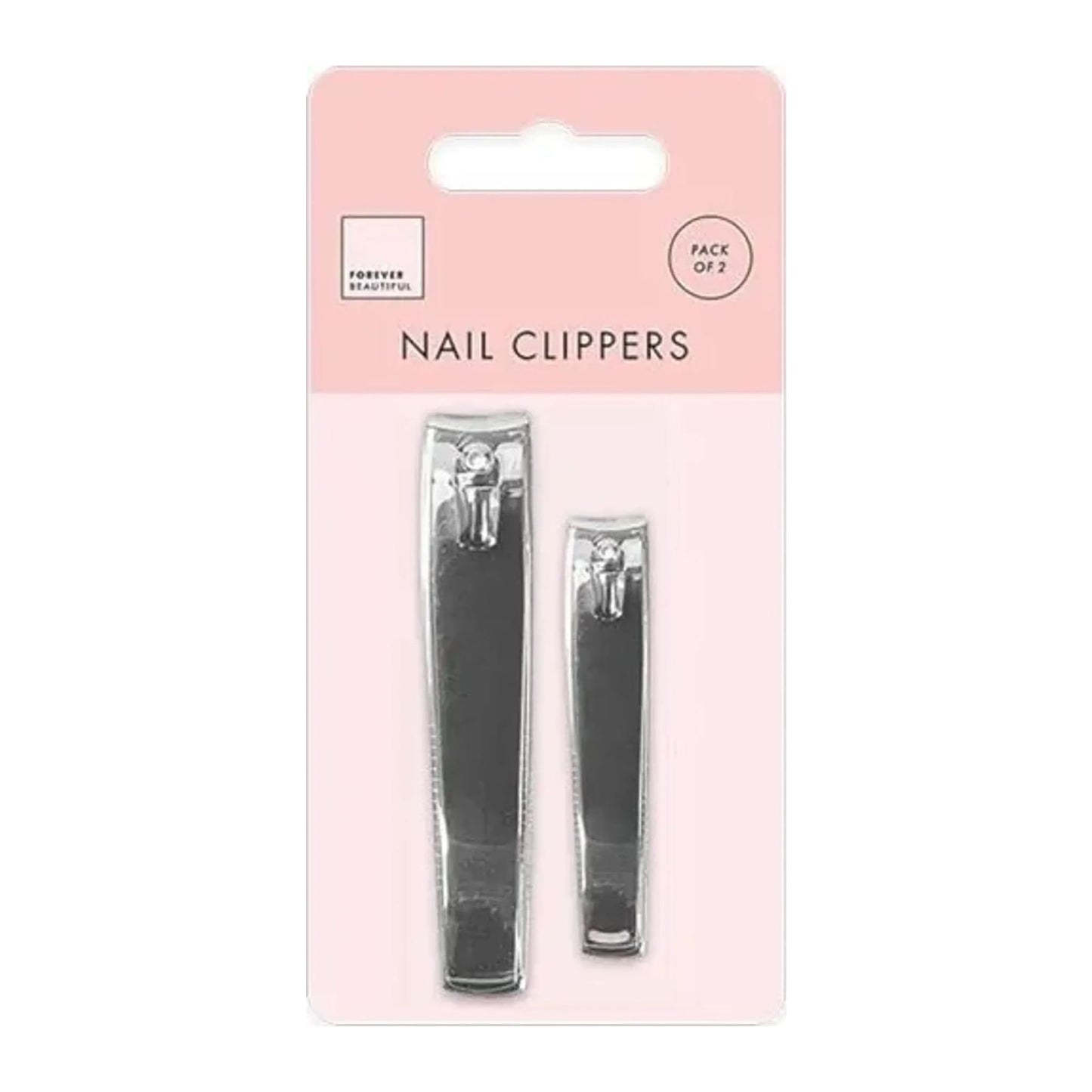 Forever Beautiful carbon steel nail clipper 2 pack with large and small clippers on blister card