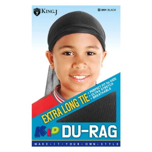 King.J Kids Extra Long Tie Durag - Black 051
