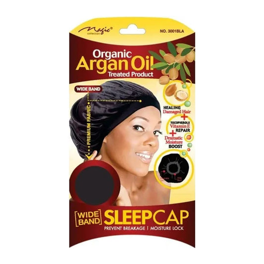 Magic Collection Organic Argan wide band sleep cap in black, style 3001