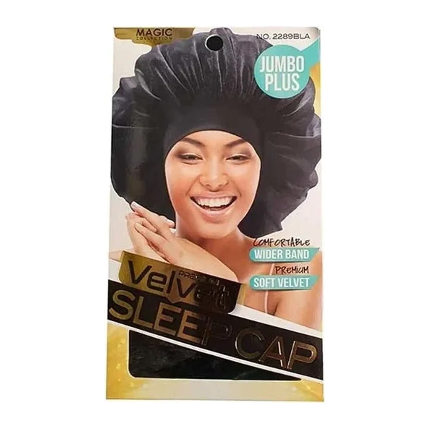 Magic Collection Premium Velvet Sleep Cap 2289BLA in black, Super Jumbo with wider elastic band