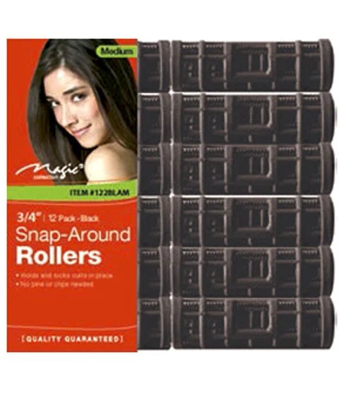 Magic Collection Snap Around Rollers  3/4" 12Pack-Black #122BLAM