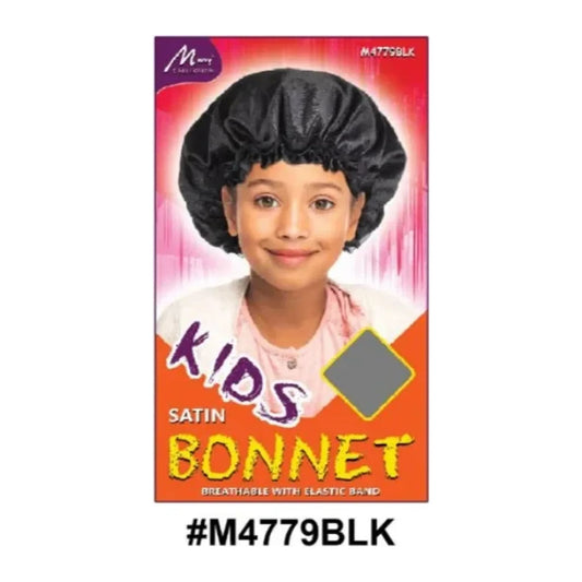 Murry Collection Kids Satin Bonnet in black, a soft satin sleep cap for children's hair