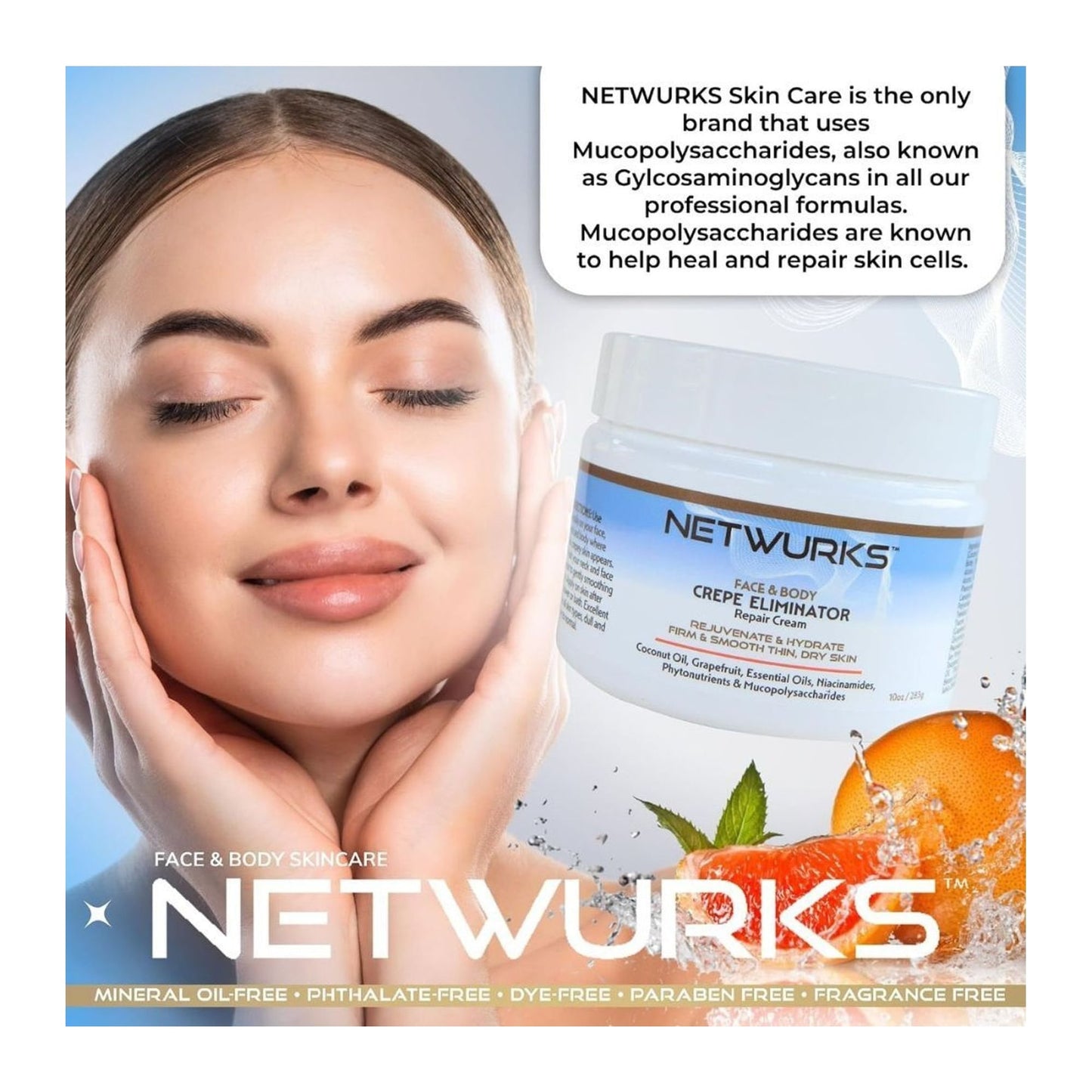 Netwurks Crepe Eliminator Face & Body Repair Cream pack for dry crepey-looking skin