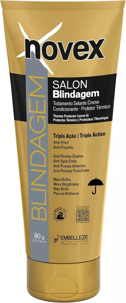 Novex Salon Blindagem Thermo Protector Leave-In Hair Treatment Triple Action 3.2oz