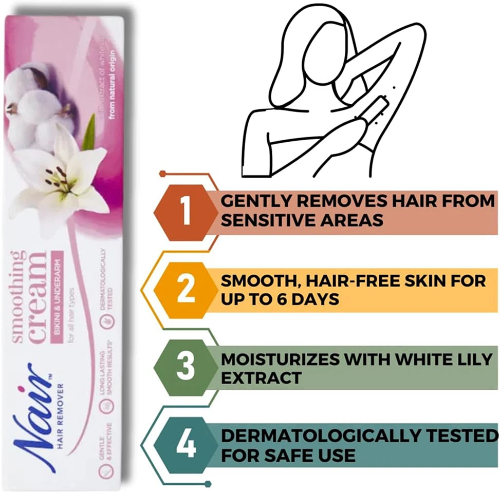 Nair Hair Remover Smoothing Cream Bikini & Underarm 100ml - product detail | CC Hair & Beauty