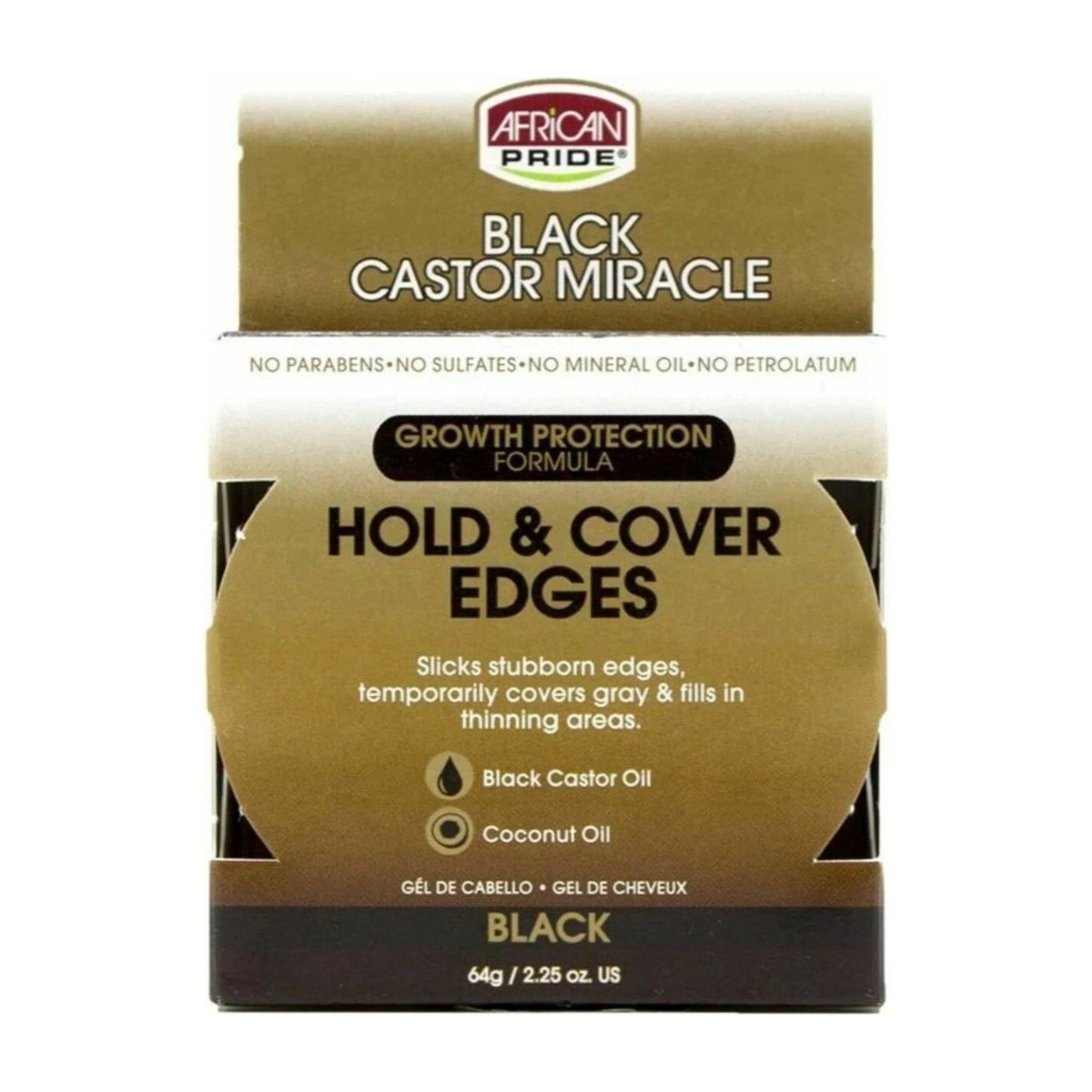 African Pride Black Castor Hold & Cover Edges Black - 2.25 Oz - product detail | CC Hair & Beauty