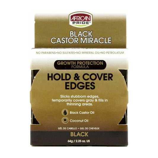 African Pride Black Castor Hold & Cover Edges Black - 2.25 Oz - product detail | CC Hair & Beauty