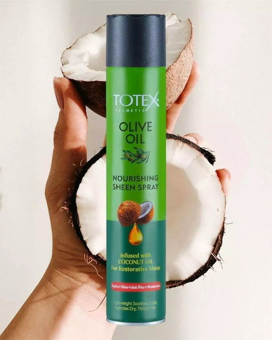 Totex Olive Oil Sheen Spray Infused With Coconut Oil Restorative Shine 400ml
