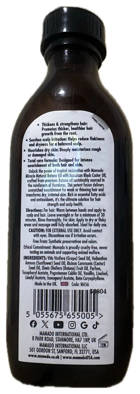 Mamado Natural Batana Oil With Black Blck Castor For Hair & Body -150ML