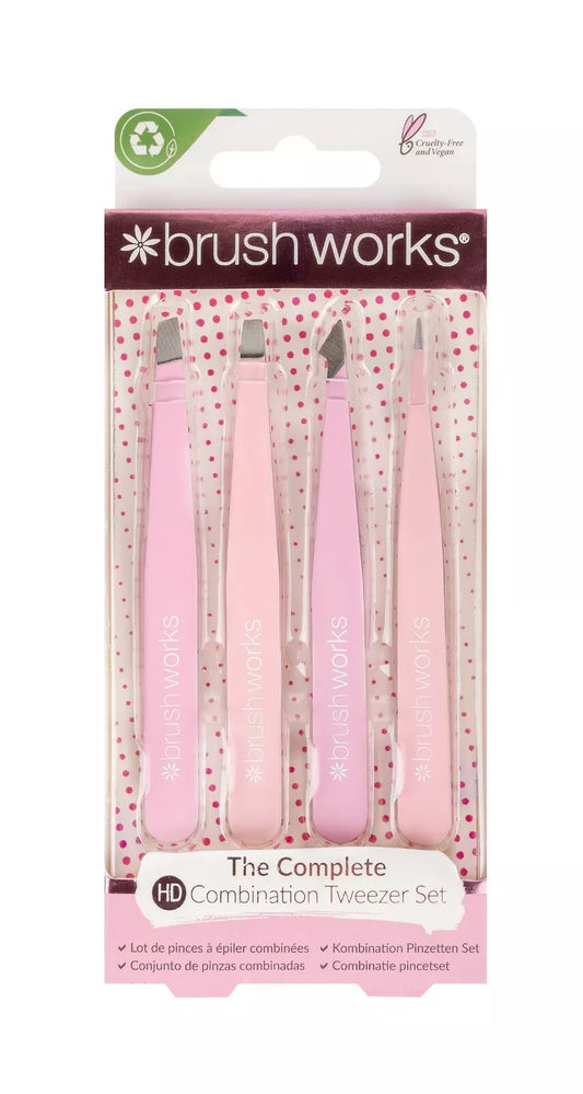 Brushworks 4 Piece Combination Tweezer Set – Pink