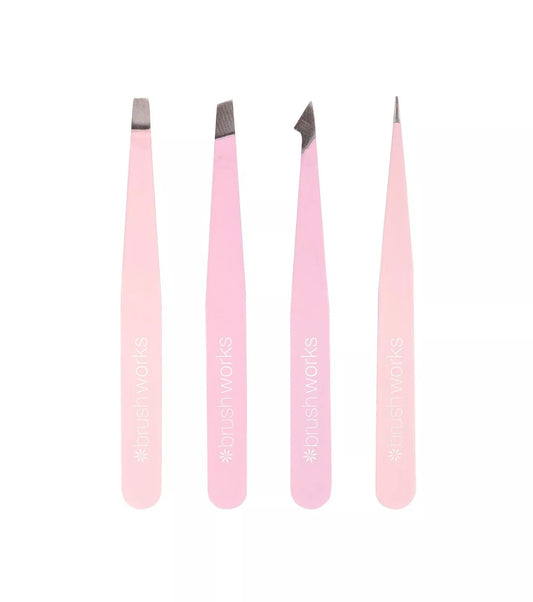 Brushworks 4 Piece Combination Tweezer Set – Pink
