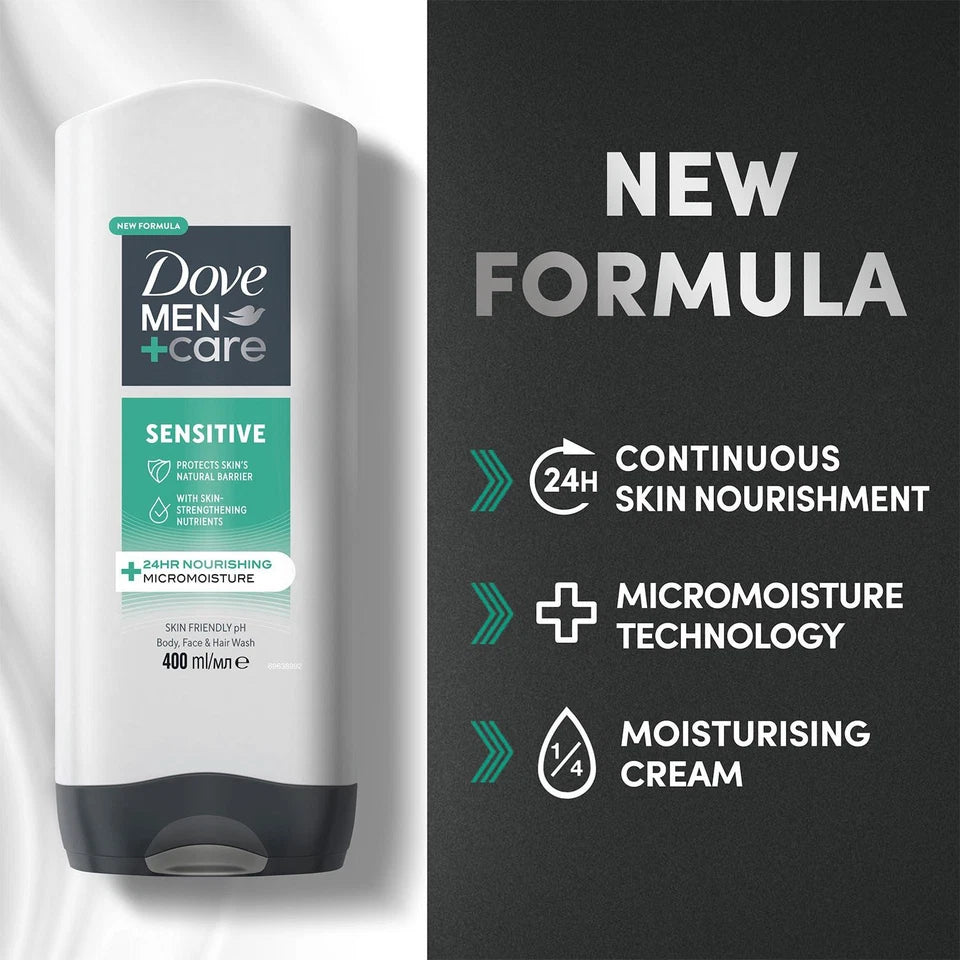 Dove Men+Care 3-in-1 Body, Face & Hair Wash Hydrating Sensitive 400ml