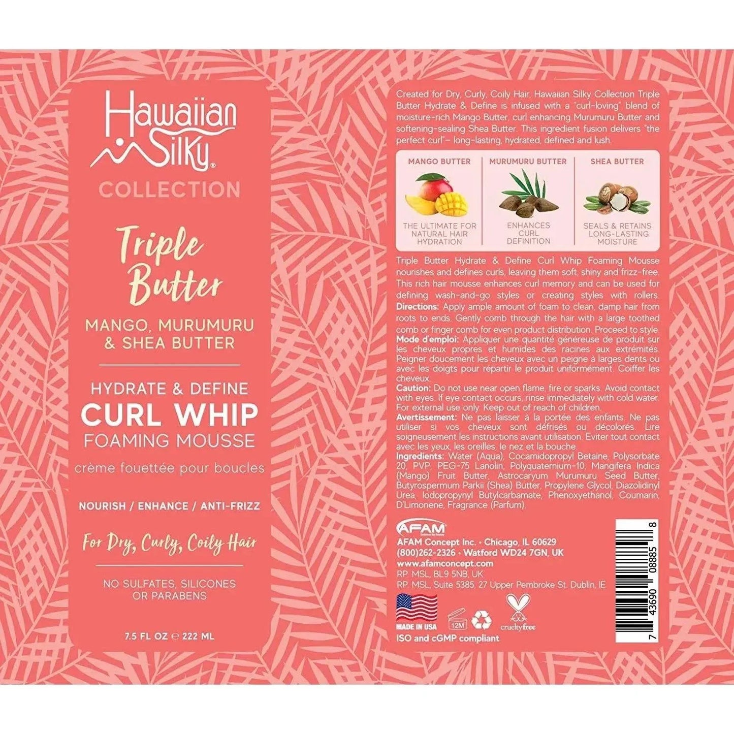 Hawaiian Silky Triple Butter Hydrate & Define Curl Whip Foaming Mousse 7.5 Oz