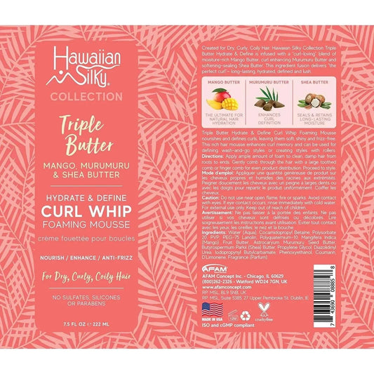 Hawaiian Silky Triple Butter Hydrate & Define Curl Whip Foaming Mousse 7.5 Oz