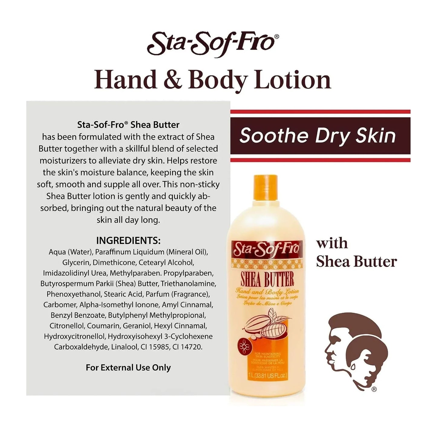 Sta Sof Fro Shea Butter Hand and Body Lotion 33.8oz 1 litre bottle