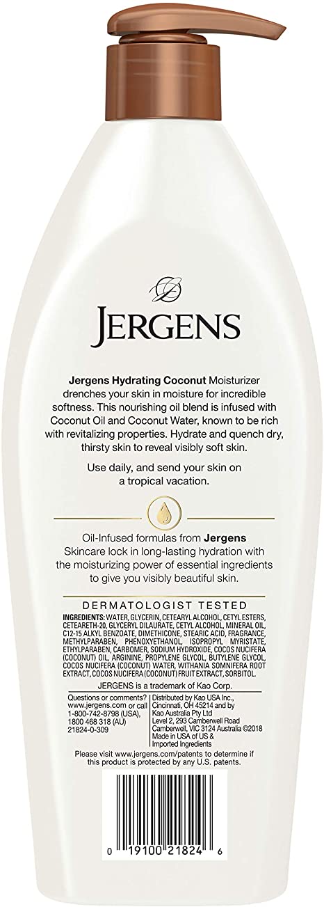Jergens, Hydrating Coconut Moisturizer, Oil-Infused 16.8Oz