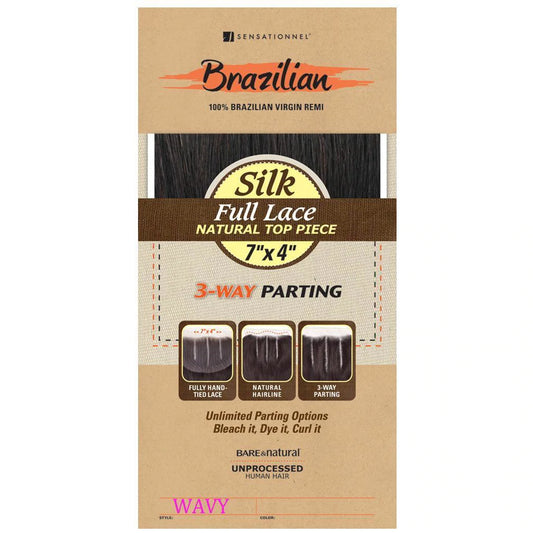 Sensationnel Bare & Natural Brazilian Remi Silk Full Lace Natural Top Piece 7"x 4" Weave Closure - Wavy 12"