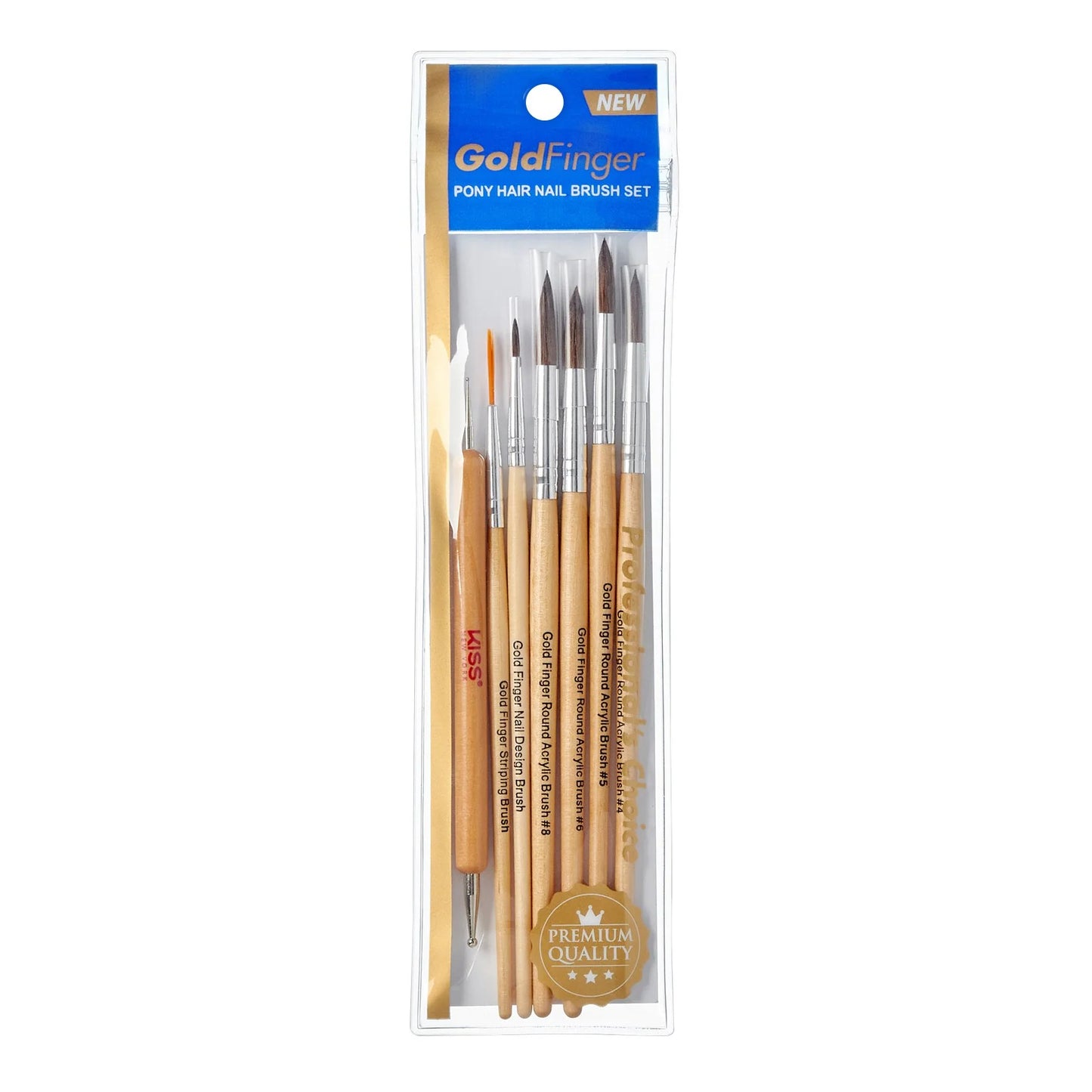 Gold Finger Pony Hair Nail Round Acrylic Brush Set