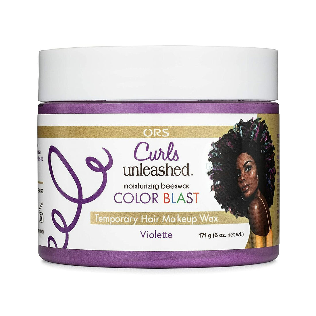 Jar of ORS Curls Unleashed Color Blast temporary hair makeup wax in Violette