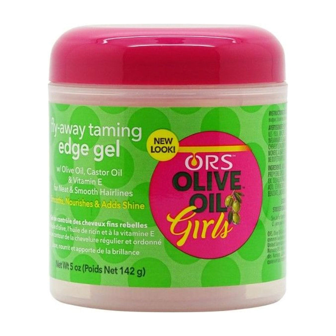 Jar of ORS Olive Oil Girls Fly-Away Taming Edge Gel for children's hairlines