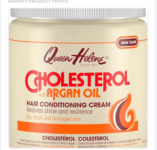 Queen Helene Cholesterol with Argan Oil Hair Conditioning Cream 15oz jar on white background