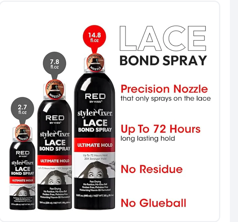 Red by Kiss Lace Bond Hold Spray bottle on salon counter in Leeds hair store