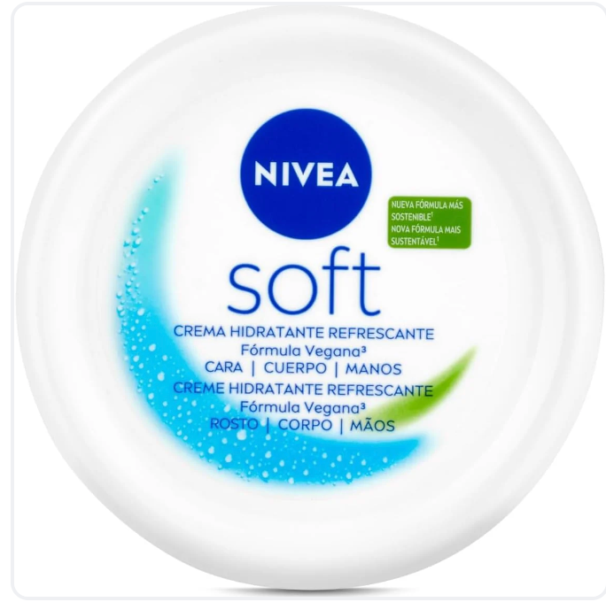 Nivea Soft Body Cream 200ml jar on bathroom counter with soft towels