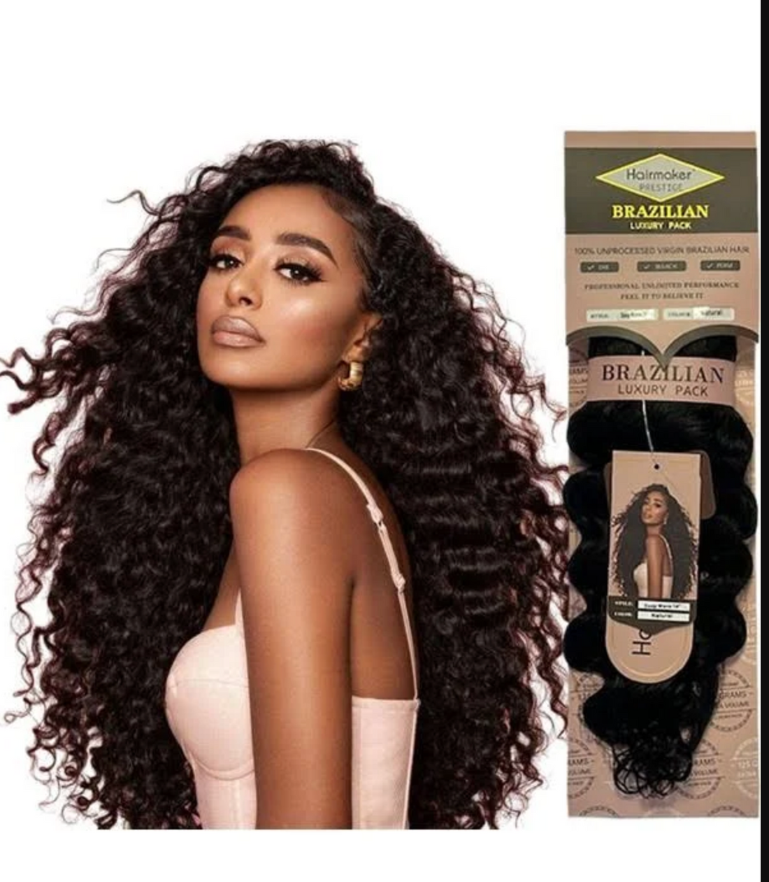 HairMaker Brazilian Deep Wave Weave bundles showing natural texture and curl pattern
