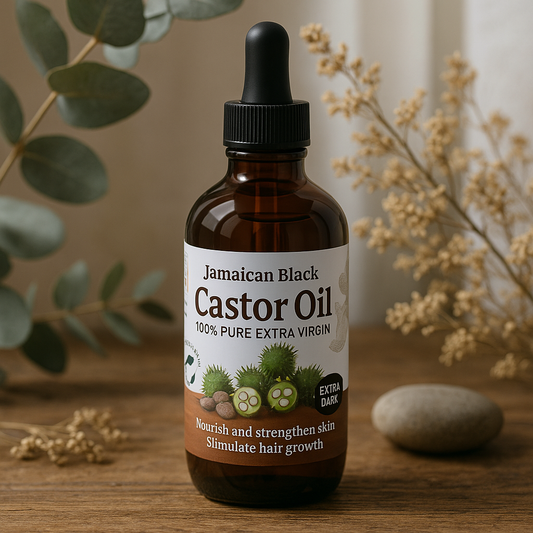 Absolute New York Extra Dark Jamaican Black Castor Oil 4oz bottle showing rich dark amber colored natural hair oil